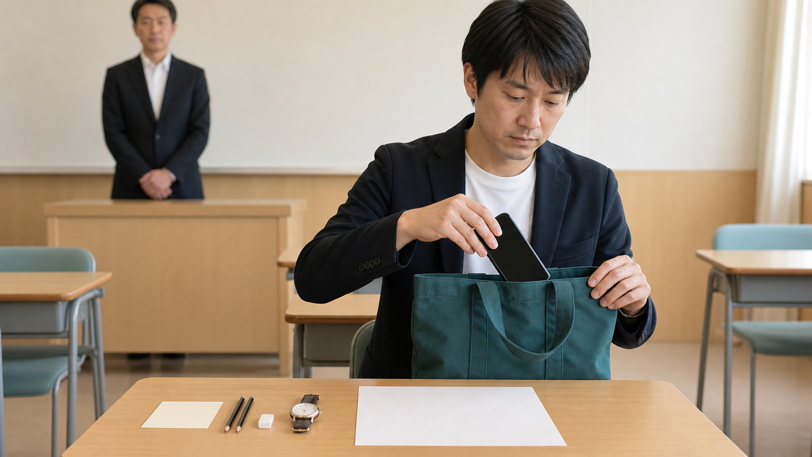 会場到着後の入室と試験中のルールを押さえる