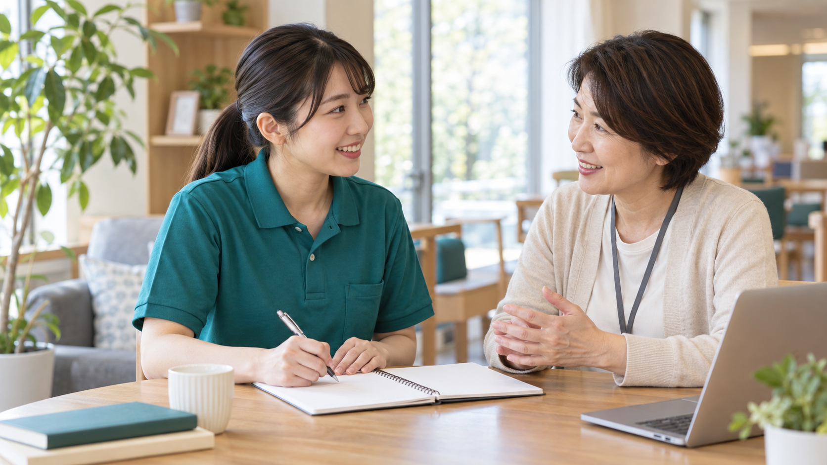 資格取得の目標を相談する介護職