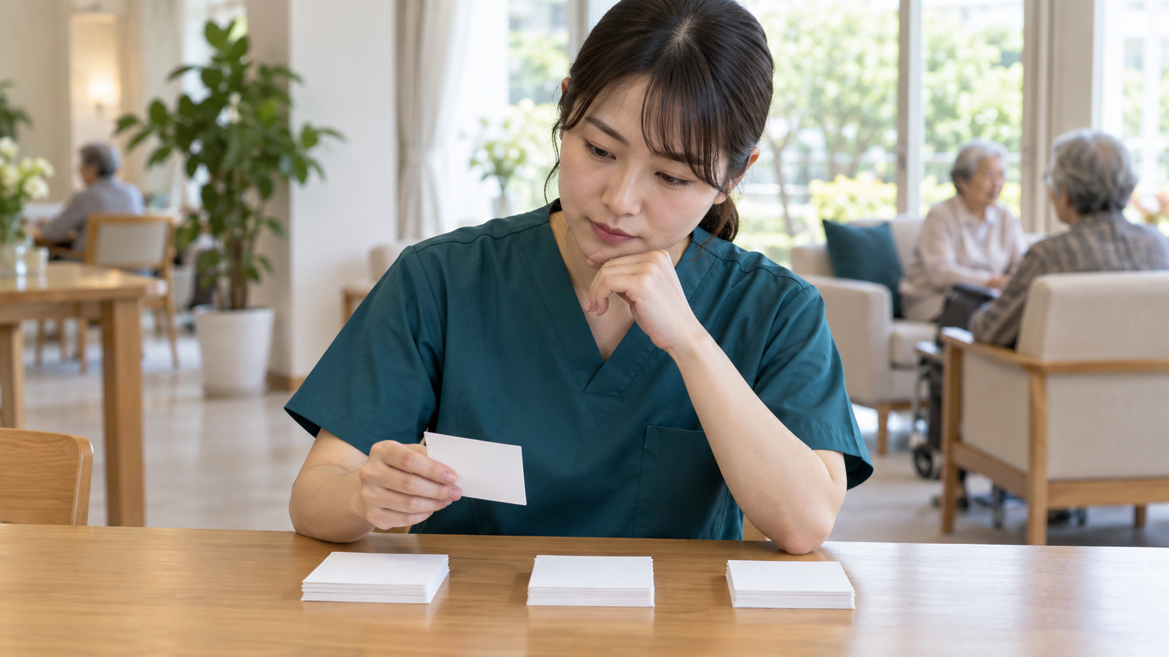 試験の苦手科目を整理する介護職