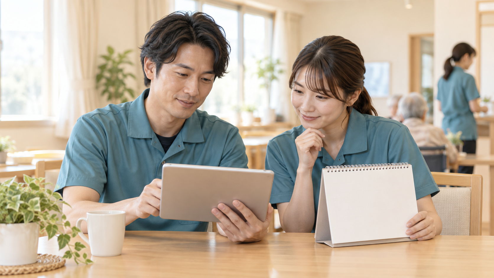 オンライン学習と勤務日程を比較する介護職