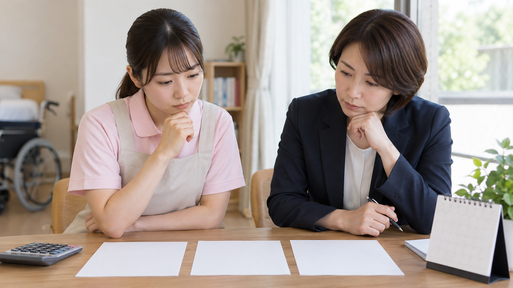 複数の介護職求人の条件を比較する女性たち