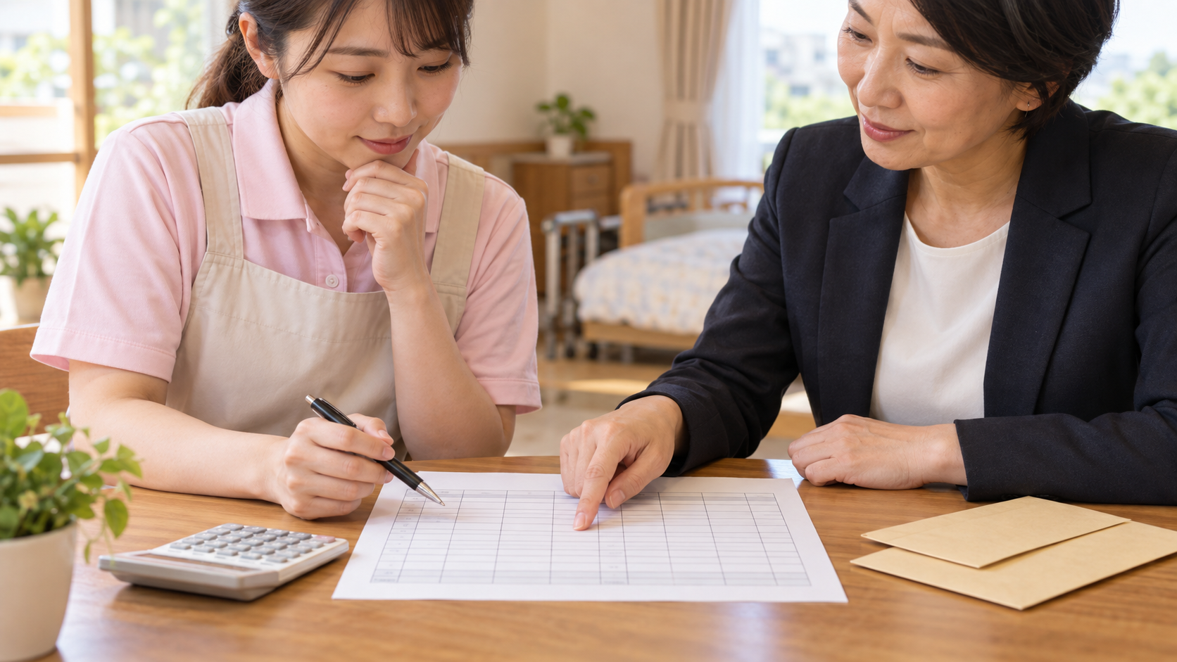 給与条件と手当を比較する介護職