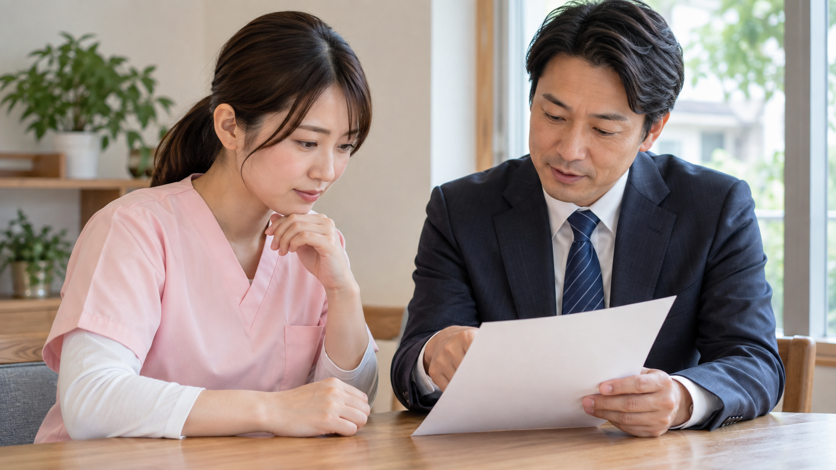 内定後の労働条件を書面で確認する介護職