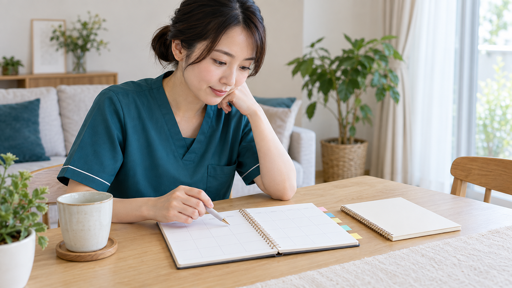 勤務に合わせて勉強時間を計画する介護職