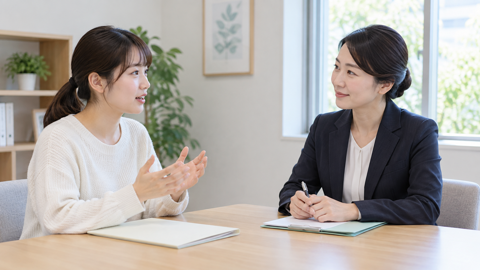 研修について質問する介護職志望者