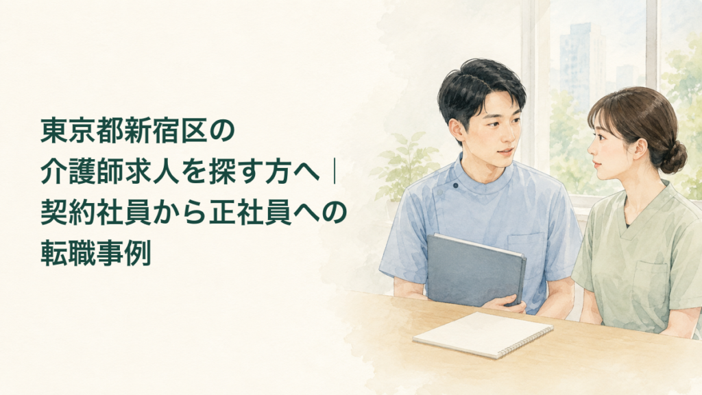 東京都新宿区で正社員の介護職を検討する方に向けた、介護の仕事と学びを考えるイラスト
